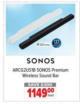 2001 Audio Video ARCG2US1B SONOS Premium Wireless Sound Bar offer
