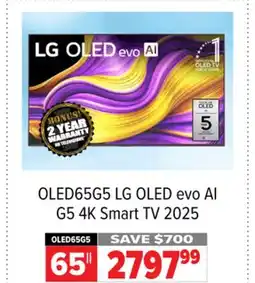 2001 Audio Video OLED65G5 65 LG OLED evo AI G5 4K Smart TV 2025 offer