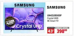 2001 Audio Video UN43U8000F SAMSUNG 43 Crystal UHD 4K Smart TV offer