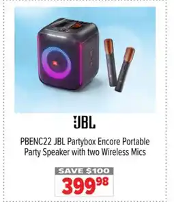 2001 Audio Video PBENC22 JBL Partybox Encore Portable Party Speaker with two Wireless Mics offer
