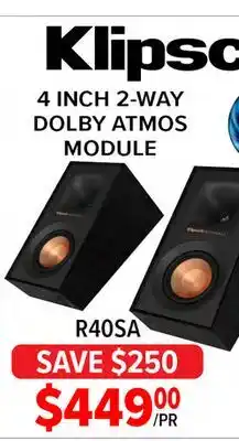 2001 Audio Video R40SA Klipsch 4 INCH 2-WAY DOLBY ATMOS MODULE offer