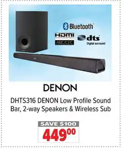 2001 Audio Video DHTS316 DENON Low Profile Sound Bar, 2-way Speakers & Wireless Sub offer