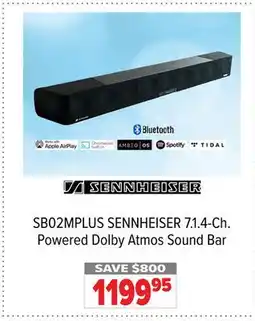 2001 Audio Video SB02MPLUS SENNHEISER 7.1.4-Ch. Powered Dolby Atmos Sound Bar offer