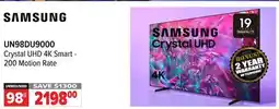 2001 Audio Video UN98DU9000 SAMSUNG 98 Crystal UHD 4K Smart - 200 Motion Rate offer