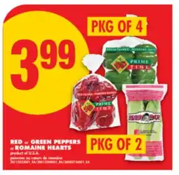 No Frills RED OR GREEN PEPPERS, PKG OF 4 OR ROMAINE HEARTS, PKG OF 2 offer