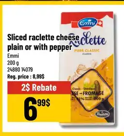 Mayrand Sliced raclette cheese plain or with pepper Emmi offer