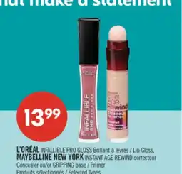 Pharmaprix L'ORÉAL Lip Gloss, MAYBELLINE NEW YORK INSTANT AGE REWIND Concealer or GRIPPING Primer offer