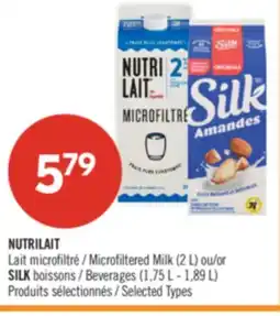 Pharmaprix NUTRILAIT Microfiltered Milk (2 L) or SILK Beverages (1,75 L - 1,89 L) offer