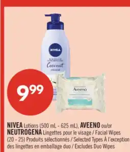 Pharmaprix NIVEA Lotions (500 mL – 625 mL), AVEENO or NEUTROGENA Facial Wipes (20 – 25) offer