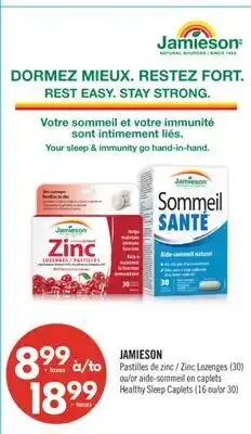 Pharmaprix JAMIESON Zinc Lozenges (30) or Healthy Sleep Caplets (16 or 30) offer