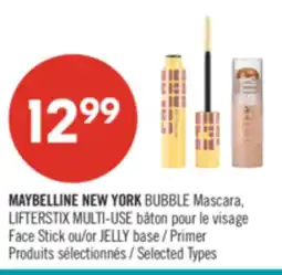 Pharmaprix MAYBELLINE NEW YORK BUBBLE Mascara, LIFTERSTIX MULTI-USE Face Stick or JELLY Primer offer