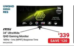Visions Electronics MSI MAG 34 UltraWide QHD 180Hz 1ms Gaming Monitor offer