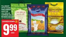 Food Basics PILLSBURY ATTA FLOUR, PARLIAMENT GOLD OR LAL QUILLA SUPREME SELLA BASMATI RICE offer