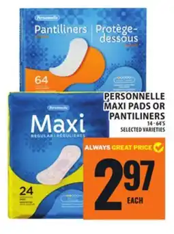 Food Basics PERSONNELLE MAXI PADS OR PANTILINERS offer
