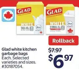 Walmart Glad white kitchen garbage bags offer