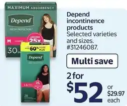 Walmart Depend incontinence products offer