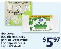 Walmart Go4Green 100-piece cutlery pack or Great Value eco napkins 500s offer