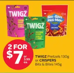 Rexall TWIGZ Pretzels 130g or CRISPERS Bits & Bites 145g offer
