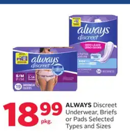 Rexall ALWAYS Discreet Underwear, Briefs or Pads offer