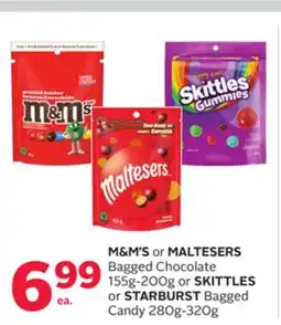 Rexall M & M' S or MALTESERS Bagged Chocolate 155g-200g or SKITTLES or STARBURST Bagged Candy 280g-320g offer