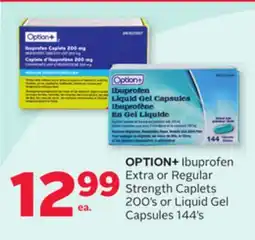 Rexall OPTION+ Ibuprofen Extra or Regular Strength Caplets 200' s or Liquid Gel Capsules 144' s offer