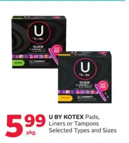 Rexall U BY KOTEX Pads, Liners or Tampons offer