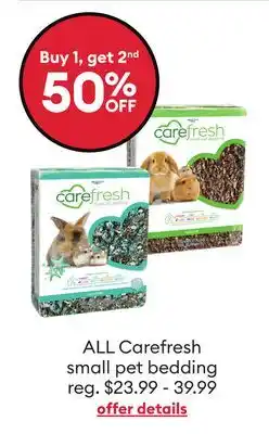 Petsmart Buy 1, get 2nd 50% off Carefresh 60L small pet bedding offer
