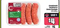 FreshCo Compliments Breakfast or Dinner Sausages 375-500 g offer