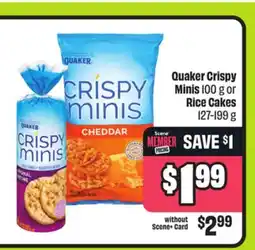 FreshCo Quaker Crispy Minis 100 g or Rice Cakes 127-199 g offer