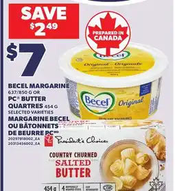 Independent City Market BECEL MARGARINE, 637/850 G OR PC BUTTER QUARTRES, 454 G offer