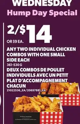 Independent City Market ANY TWO INDIVIDUAL CHICKEN COMBOS WITH ONE SMALL SIDE EACH, 361-530 G offer