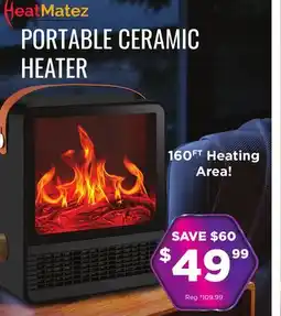 Showcase HeatMatez Portable Ceramic Heater - Realistic 3D Flame Effect offer