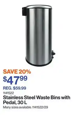 Patrick Morin Stainless Steel Waste Bins with Pedal, 30 L offer