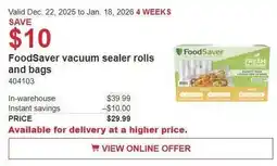 Costco FoodSaver vacuum sealer rolls and bags offer