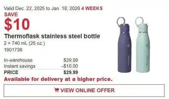 Costco Thermoflask stainless steel bottle offer