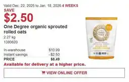Costco One Degree organic sprouted rolled oats offer