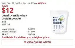Costco Leanfit vanilla whey protein powder offer