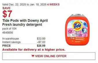 Costco Tide Pods with Downy April Fresh laundry detergent offer