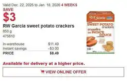 Costco RW Garcia sweet potato crackers offer