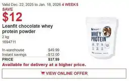 Costco Leanfit chocolate whey protein powder offer