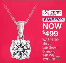 Charm Diamond New Brilliance 14K White Gold Lab Grown 0.50CT Diamond Solitaire Pendant offer