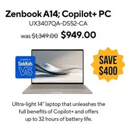 ASUS Zenbook A14 Copilot + PC Laptop offer
