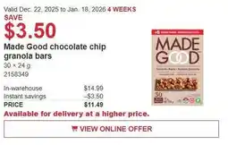 Costco Made Good chocolate chip granola bars offer