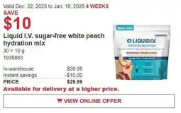 Costco Liquid I.V. sugar-free white peach hydration mix offer
