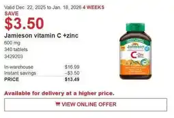 Costco Jamieson vitamin C +zinc offer