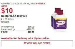 Costco RestoraLAX laxative offer