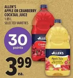 Metro Allen's apple or cranberry cocktail juice offer