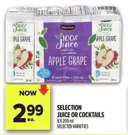 Metro Selection juice or cocktails offer