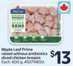 Walmart Maple Leaf Prime raised without antibiotics diced chicken breasts offer