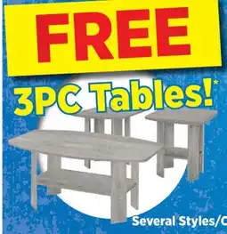 Surplus Furniture FREE 3PC Coffee Table Set! offer